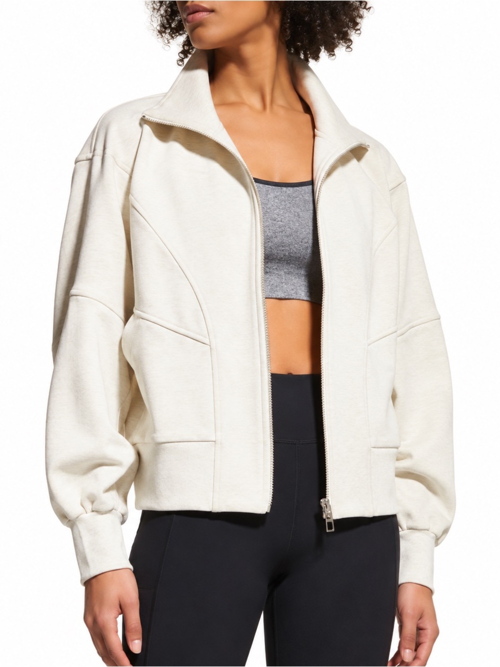 Varley Cortland Jacket Medium Ivory Marl Full Zip Athleisure